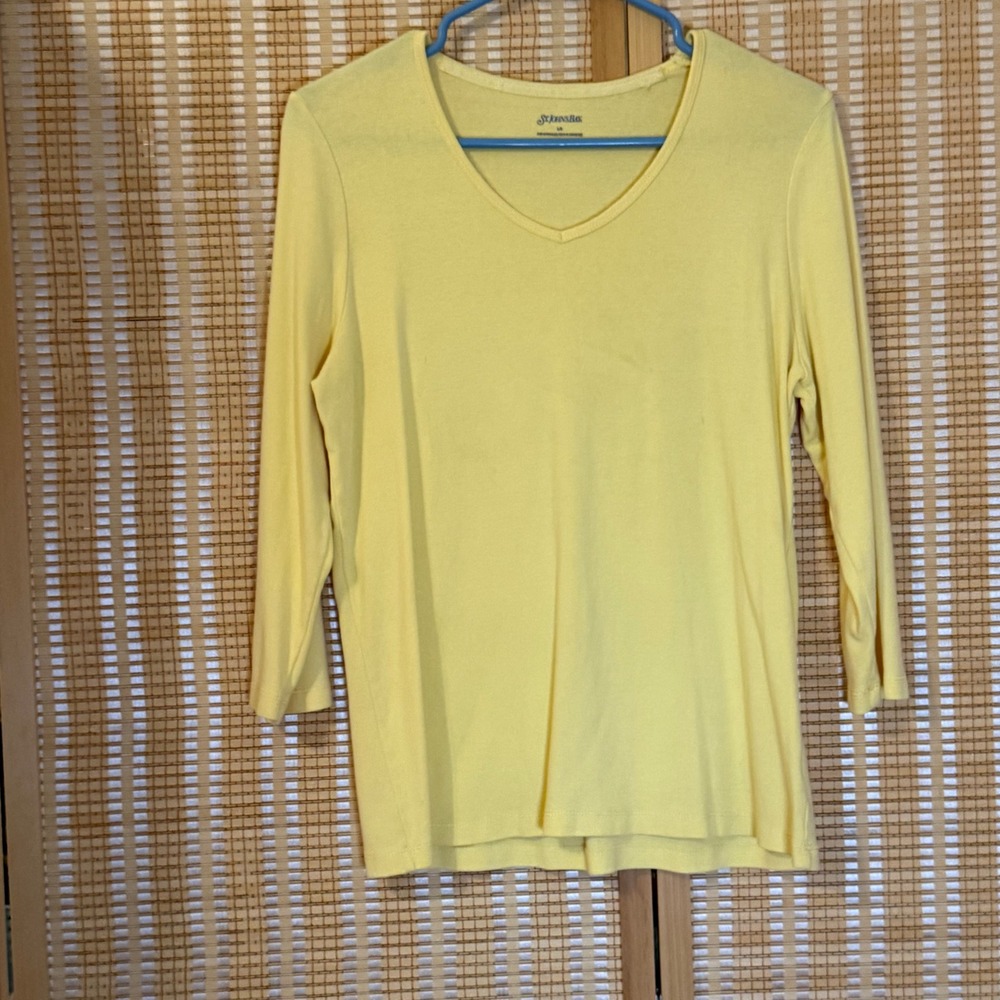St. Johns Bay Womens Yellow V-Neck 3/4 Sleeve Cotton‎ T-Shirt Top Large Minimal